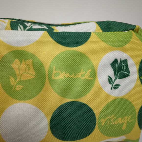 Lancome Cosmetics Small Zip-up Bag 6x5.5x2" Retro Yellow Lime Green White NWOT - Picture 7 of 9